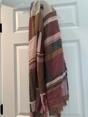 Lightweight Plaid Scarf in Pink, Brown & Cream